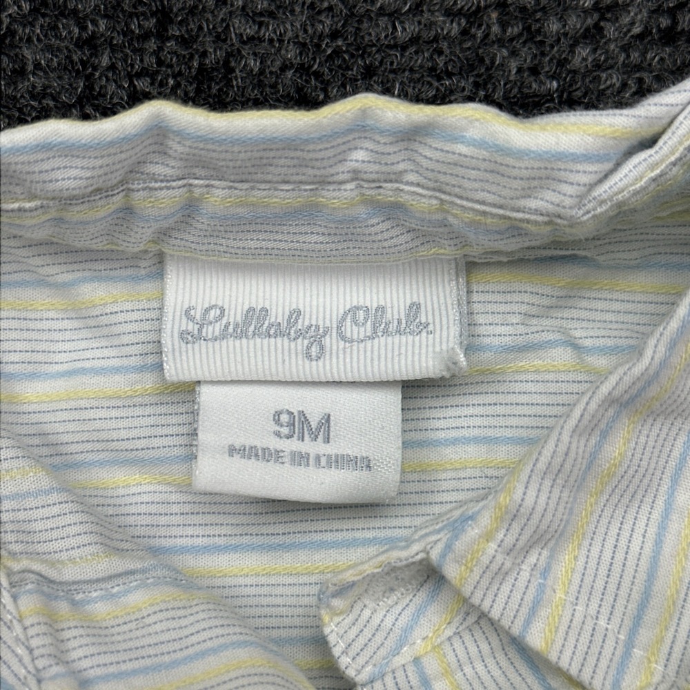 Lullaby Club Baby 9M Striped Button Down Shirt Pastel Blue Yellow White Cotton - Picture 5 of 8